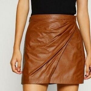 Free People Faux Leather Skirt, Brown, Size 6